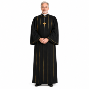Aurelius Men's Clergy Robe black with gold trim for pastors