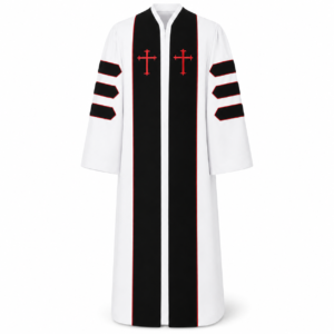 Heritage Men's Clergy Robe white with black and red trim