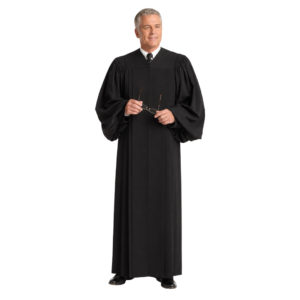 Westminster Men's Pulpit Robe in black with gathered sleeves and pleated shoulders